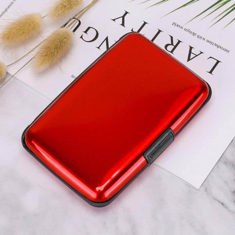 Red - Metal Wallet Credit Card Holder, Women Men Aluminum RFID, Hard Case